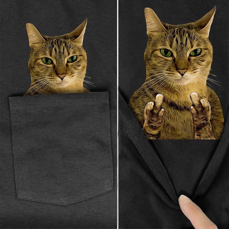 Tabby Cat Double F Pocket T-Shirt - Super Kitty Cats - TCDFPocket-S
