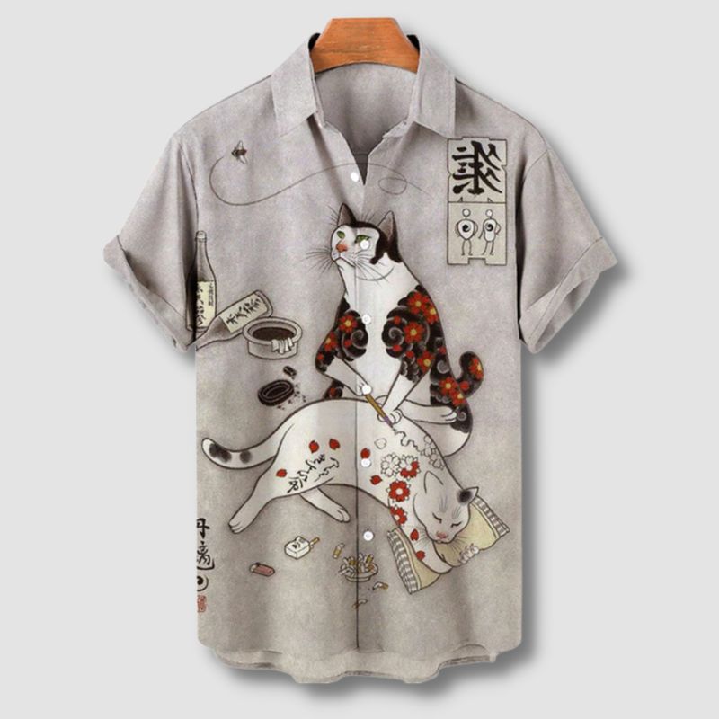 Tebori Tattoo Cat Hawaiian Shirt - Super Kitty Cats - 12000028616037400-ZF-0345-European size XXL