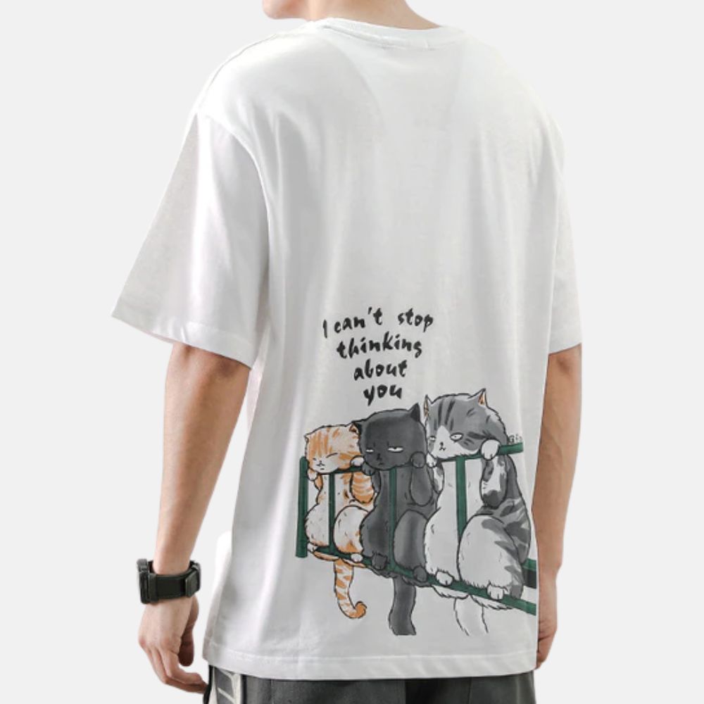 Thinking About You Oversized T-shirt - Super Kitty Cats - 14:29#White;5:100014065