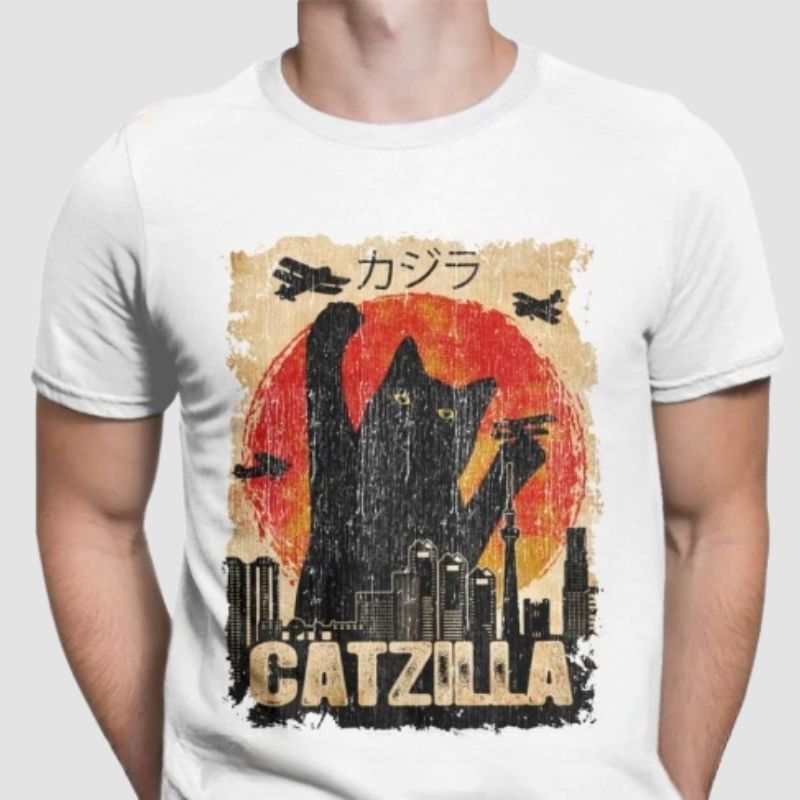 Vintage Catzilla City Monster T-shirt - Super Kitty Cats - 44618836-white-m