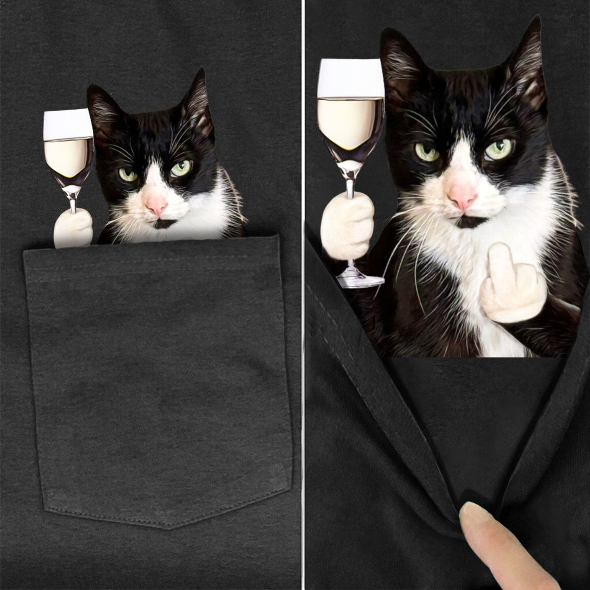 Tuxedo Cat White Wine Pocket T-Shirt