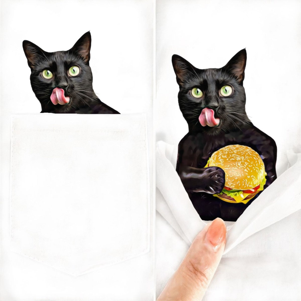 Black Cat with Cheeseburger Pocket T-Shirt