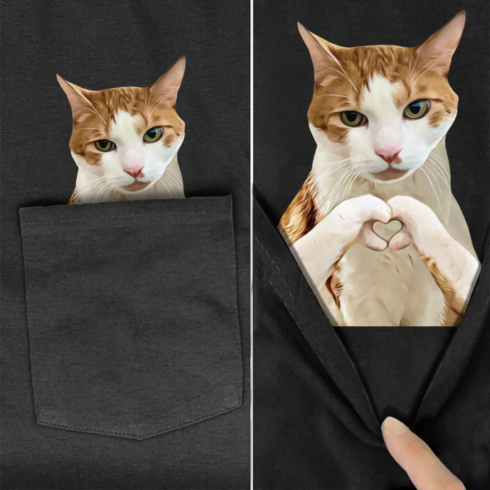 Ginger White Cat +Love Pocket T-Shirt