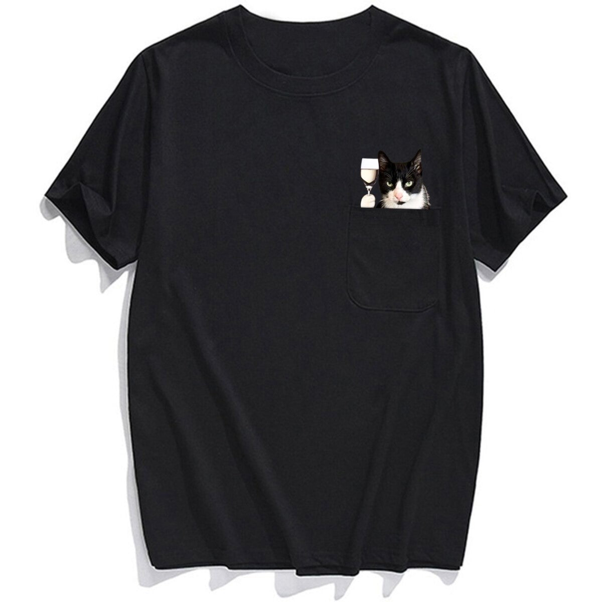 Tuxedo Cat White Wine Pocket T-Shirt