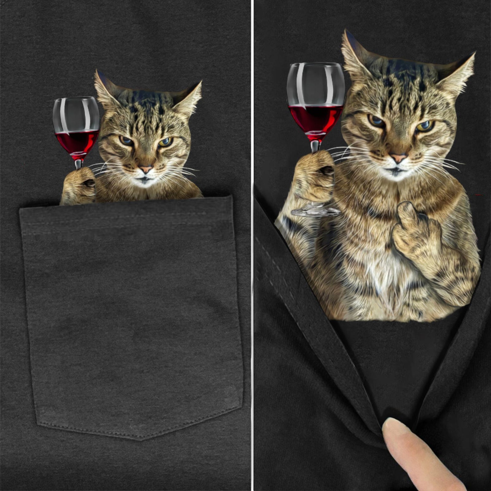 Red Wine Tabby Cat Pocket T-Shirt