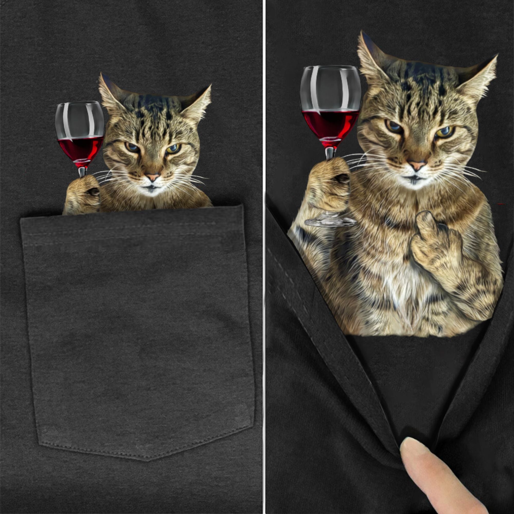 Red Wine Tabby Cat Pocket T-Shirt