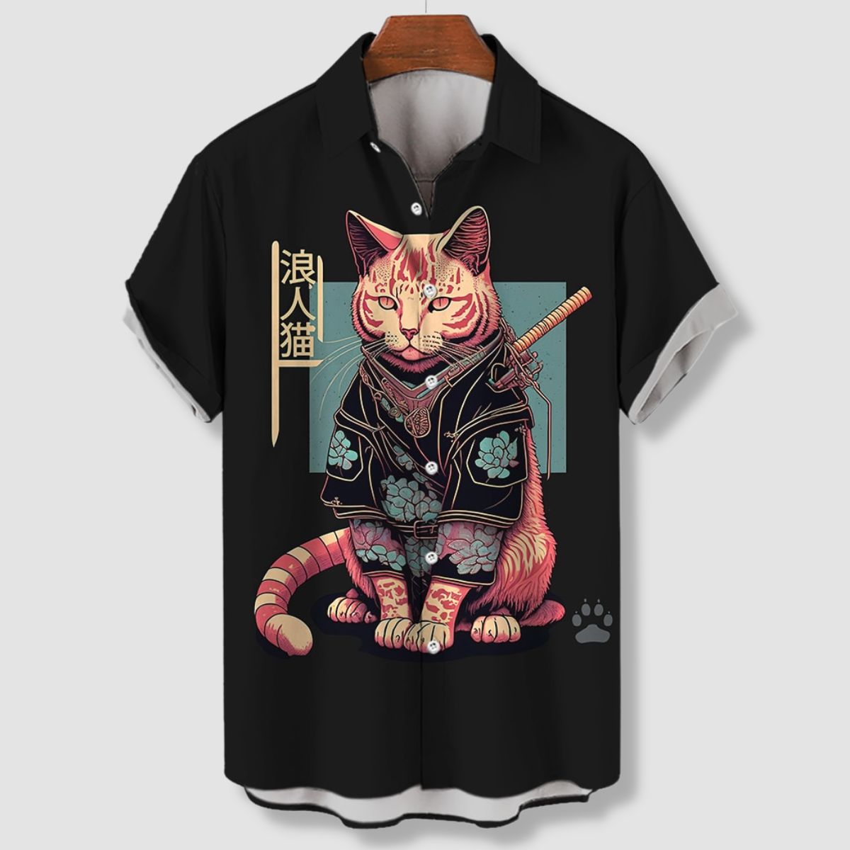 Japanese Samurai Cat Hawaiian Shirt
