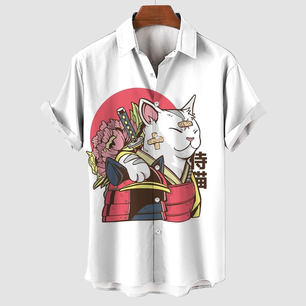 Samurai Cat Flowers Hawaiian Shirt
