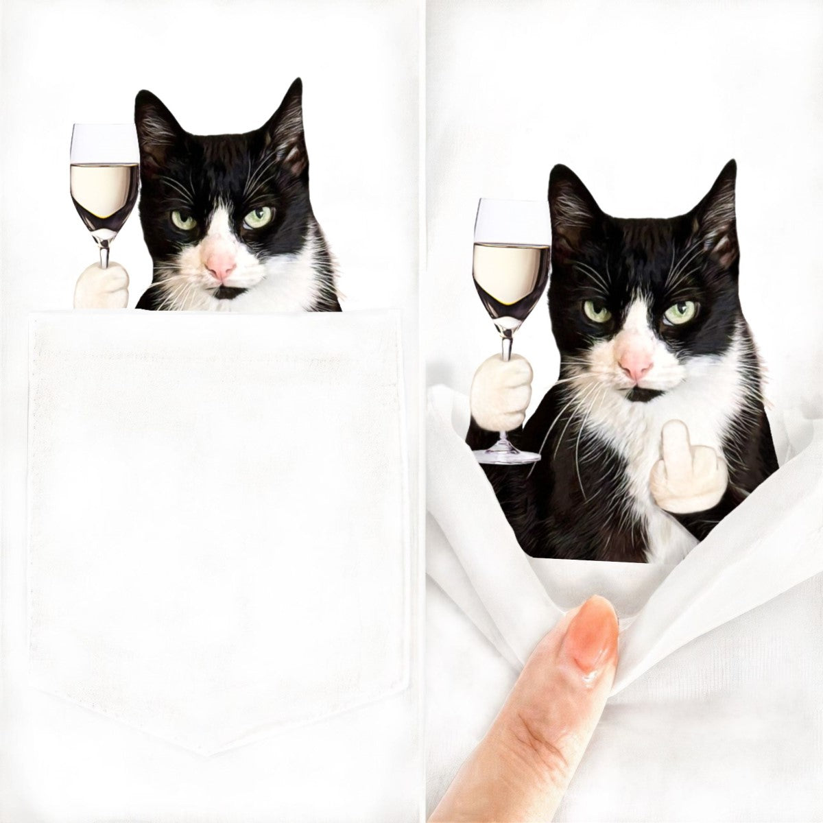 Tuxedo Cat White Wine Pocket T-Shirt