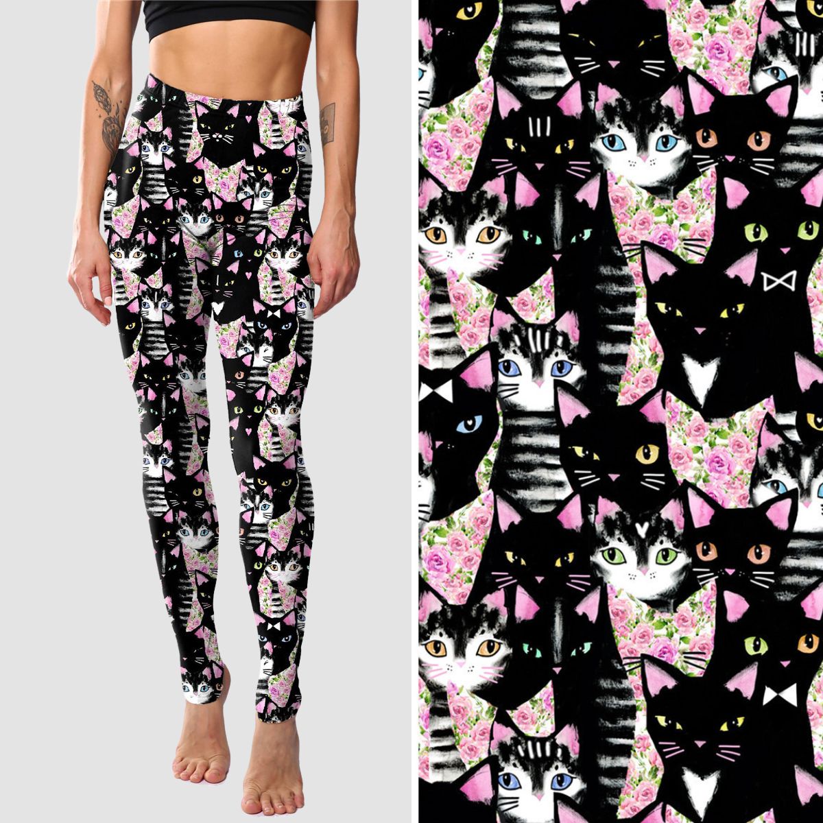 Roses and Black Cats Leggings