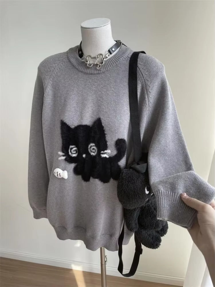 Flocked Cat Knit Sweater