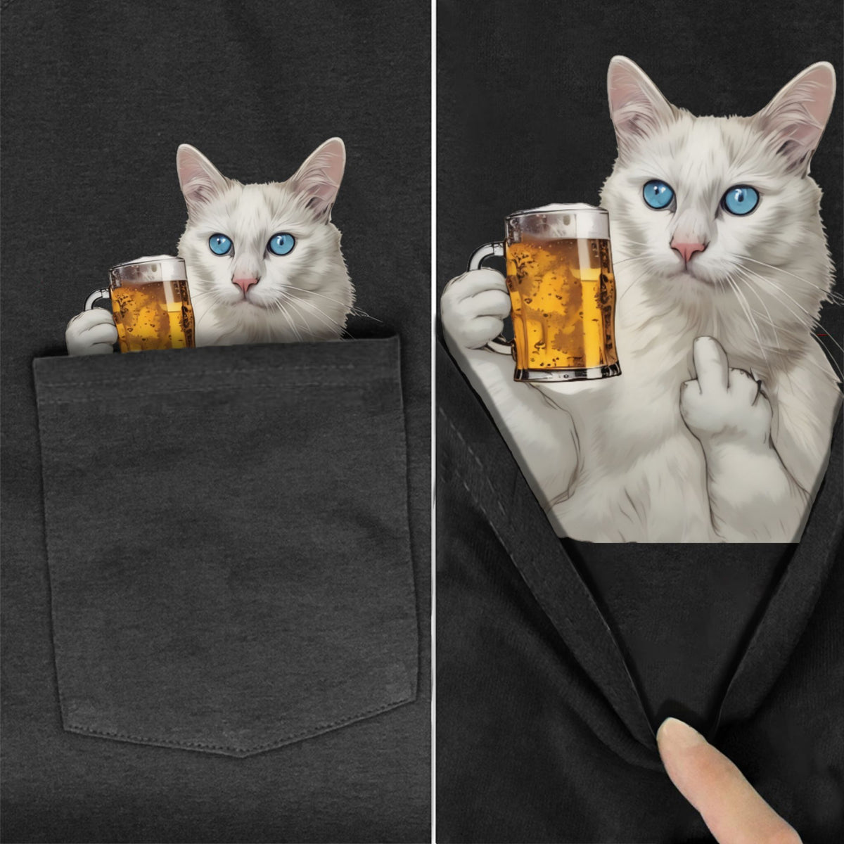 Turkish Angora Cat Beer Pocket T-Shirt