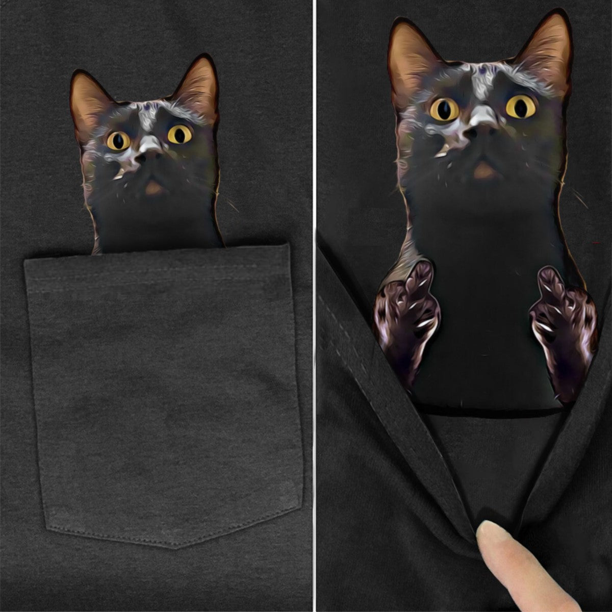 Black Cat Gesture Pocket T-Shirt