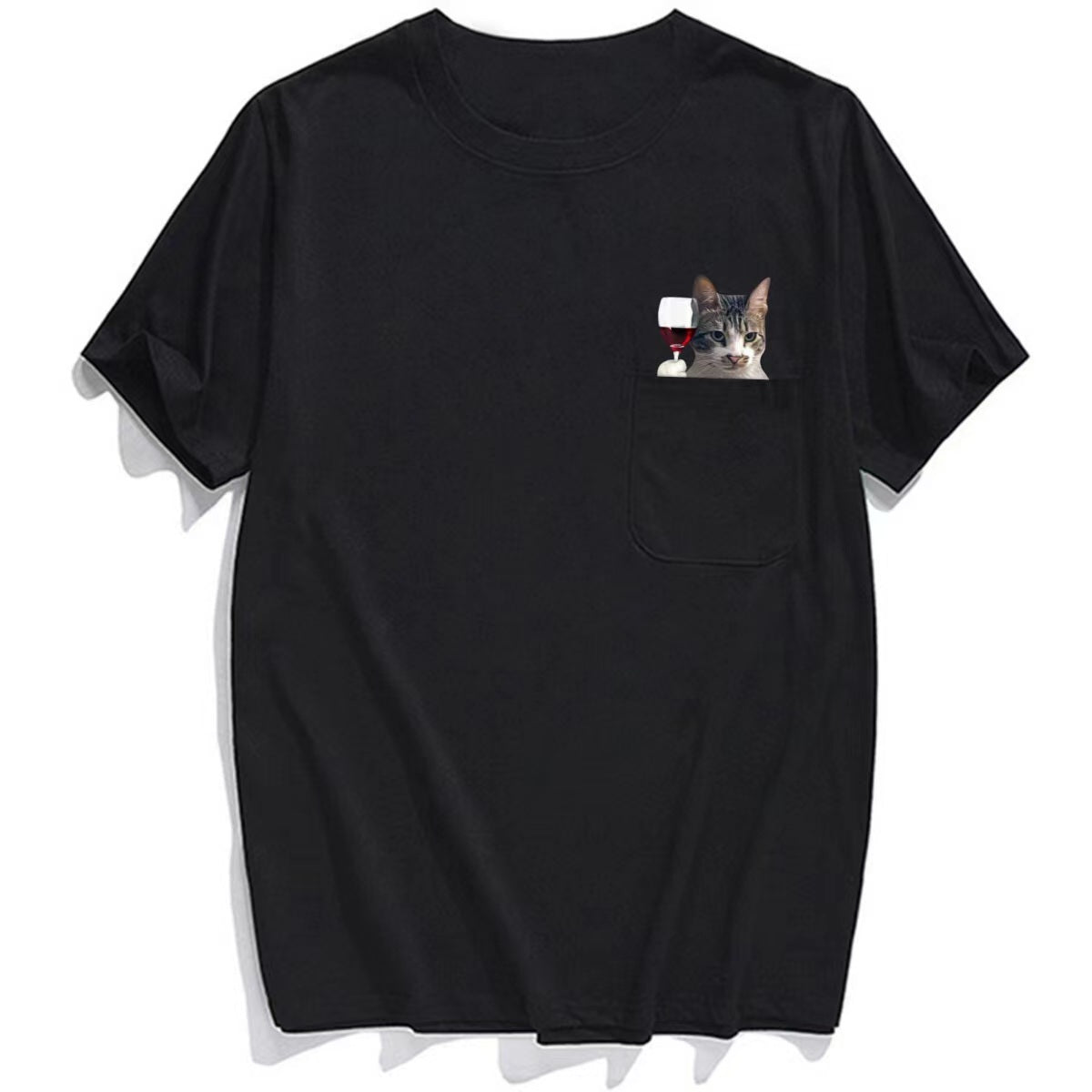 Cat Enjoys Wine Elegantly Pocket T-shirt
