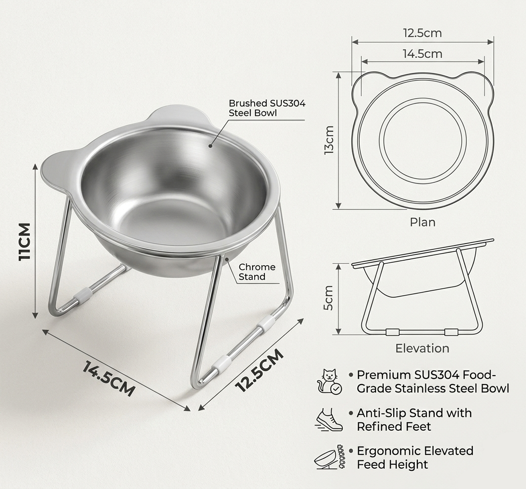 ErgoFeed™ 15° Elevated Stainless Steel Cat Bowl