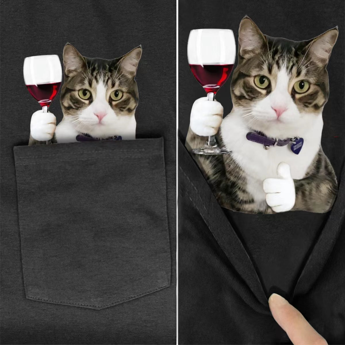 Gentle-cat Red Wine Pocket T-Shirt