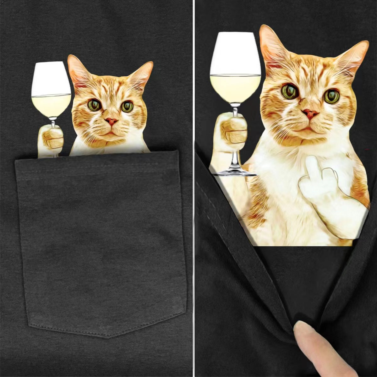Ginger Cat White Wine Pocket T-shirt