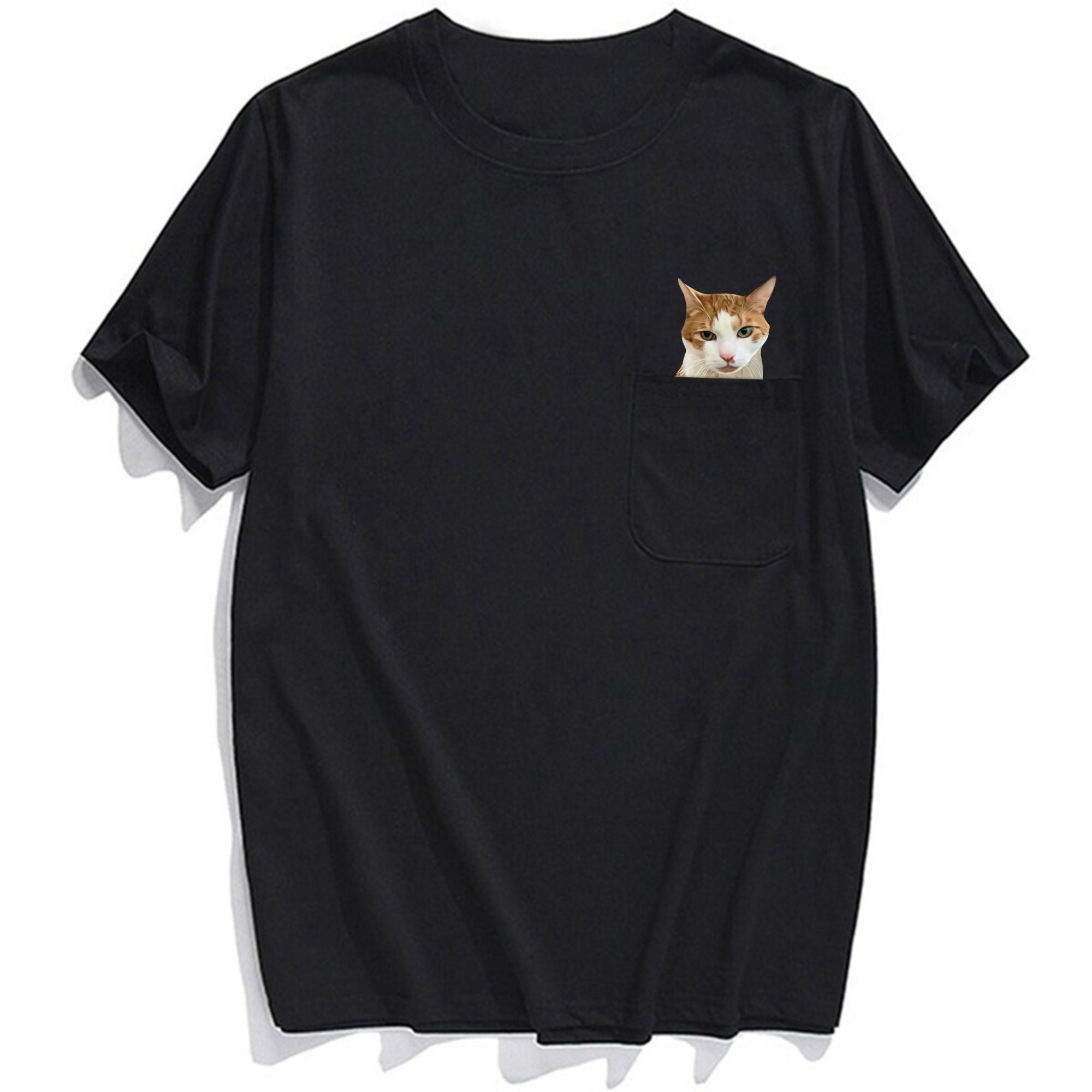 lily white cat shirt Ginger White Cat +Love Pocket T-Shirt White / US-S