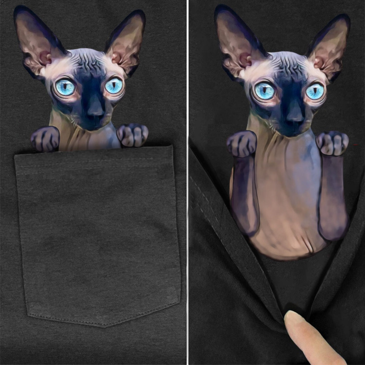 The Peeking Sphynx Cat Pocket T shirt Super Kitty Cats