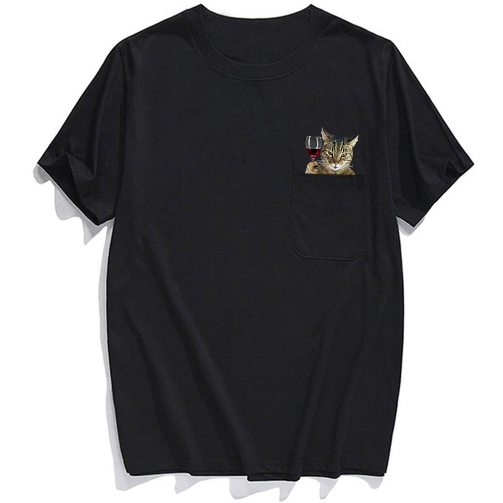 Red Wine Tabby Cat Pocket T-Shirt