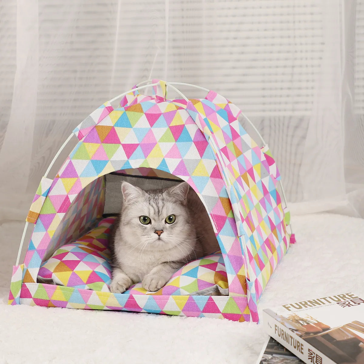kitty tent Camping Foldable Cat Tent S 35x35cm / Colorful Triangle