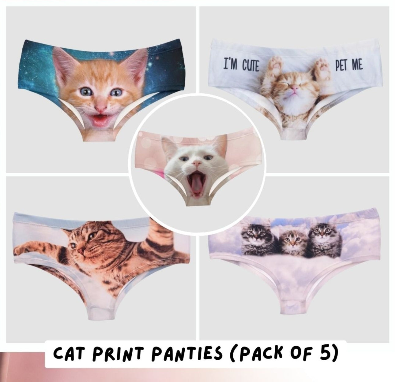Cat Print Panties (Pack of 5) - Super Kitty Cats