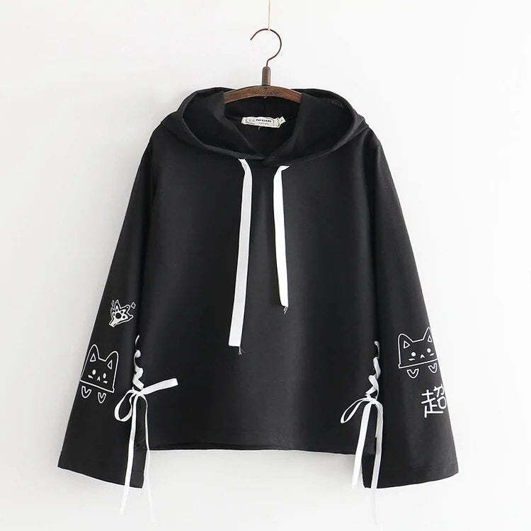 Kitty Cat Lace Up Hoodies