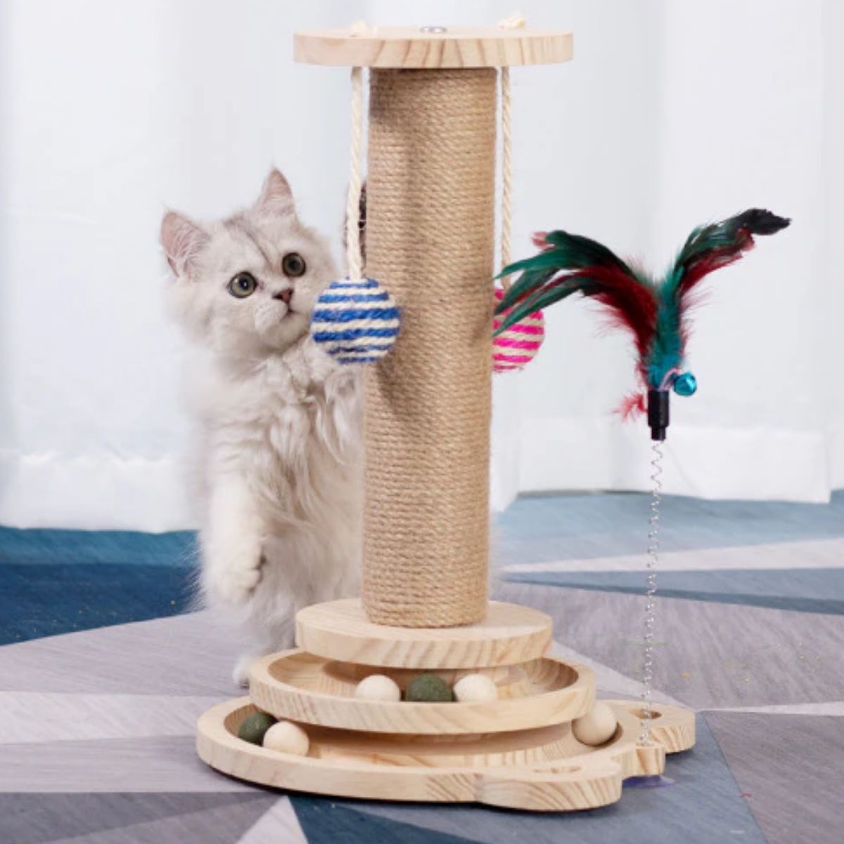 Interactive Wooden Cat Tower