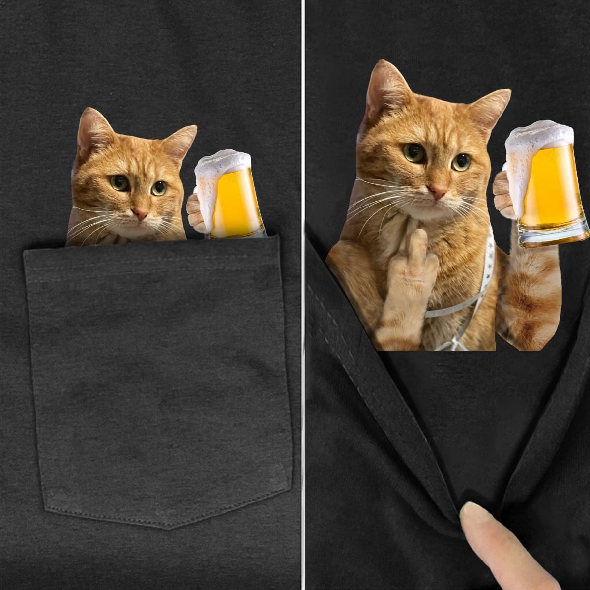 Cool Ginger Cat Beer Pocket T-shirt