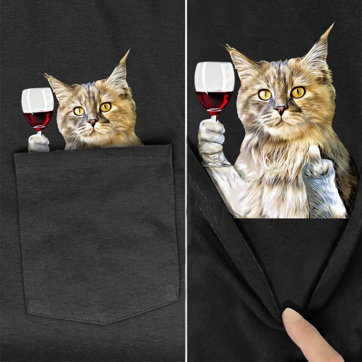 Siberian Cat Wine Pocket T-shirt