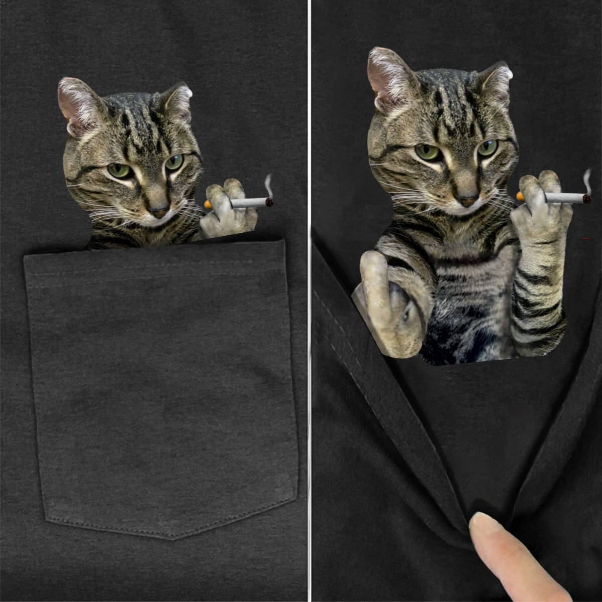 Smoking Hot Tabby Cat Pocket T-Shirt