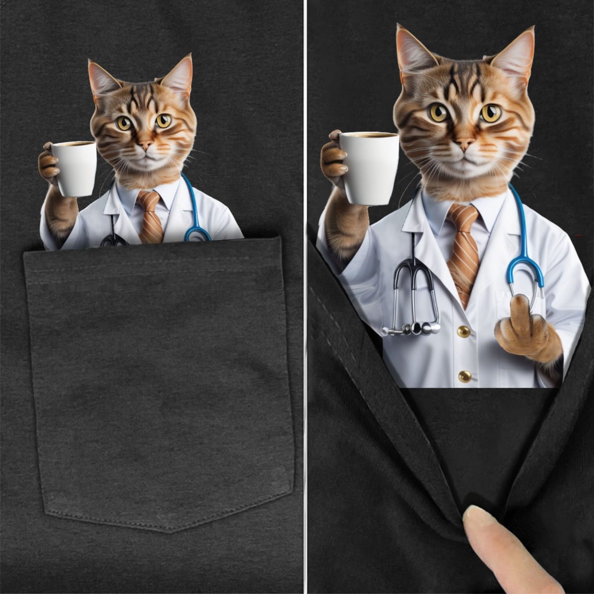 Dr. Cat and Coffee Pocket T-shirt