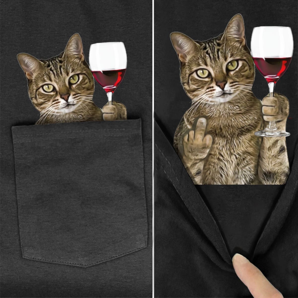 Grey Tabby Wine Pocket T-Shirt