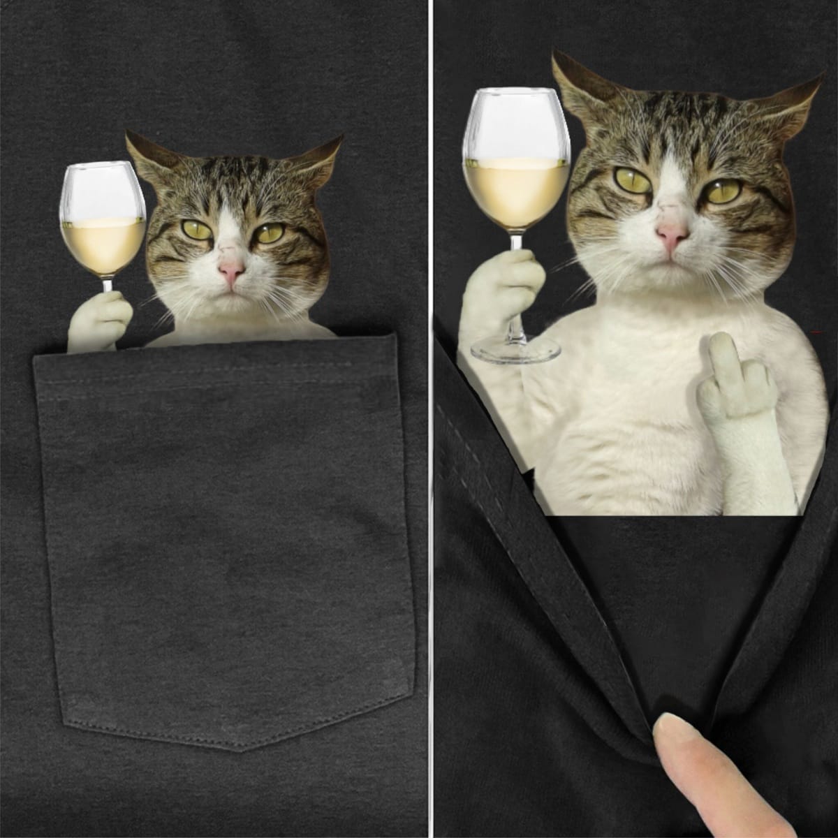 White Wine Cat Conoisseur Pocket T-Shirt