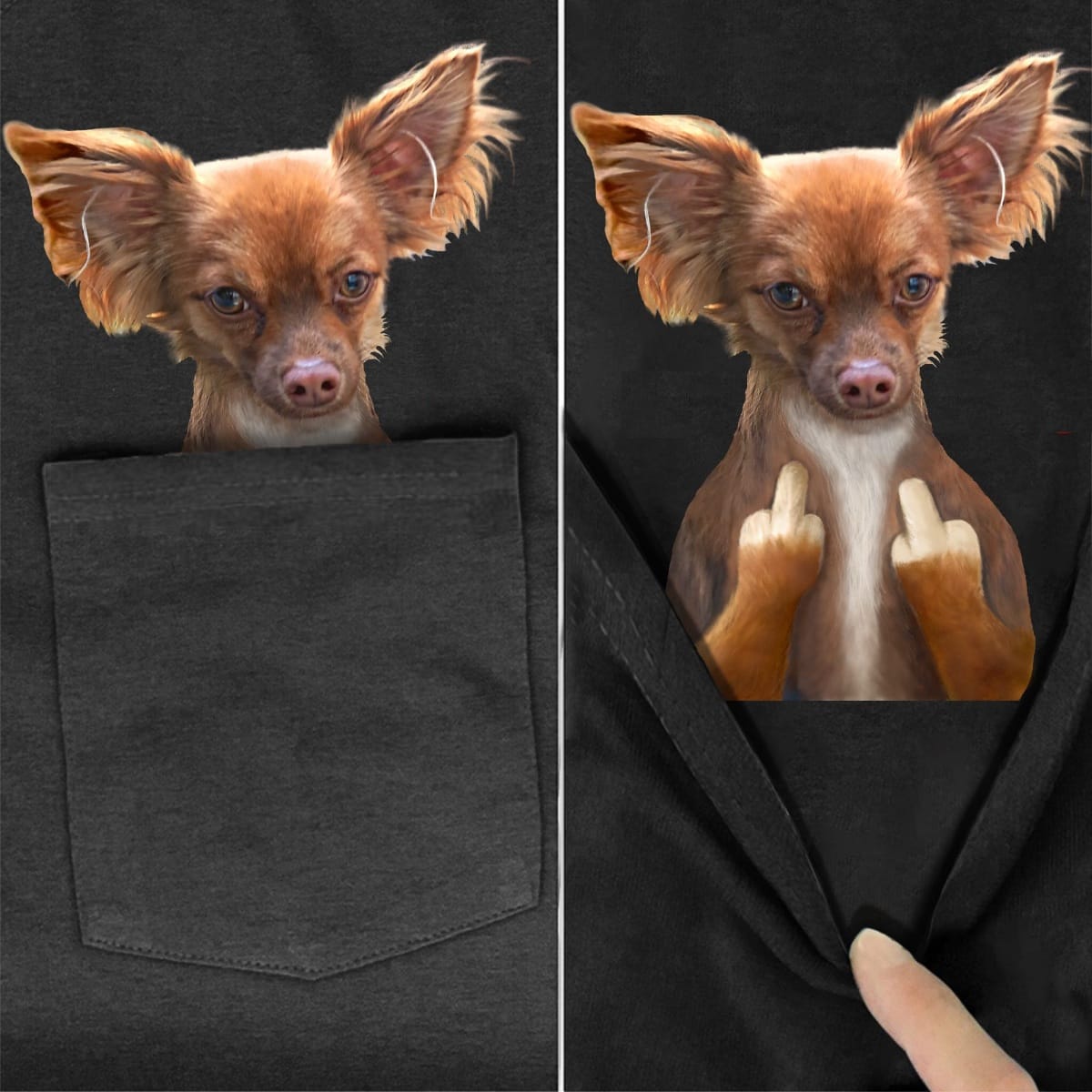 Chihuahua Dog Flipping Off Pocket T-shirt
