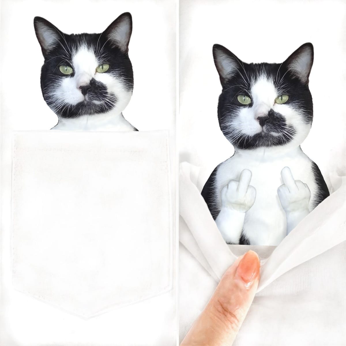 Manx Cat Double F White Pocket T-Shirt