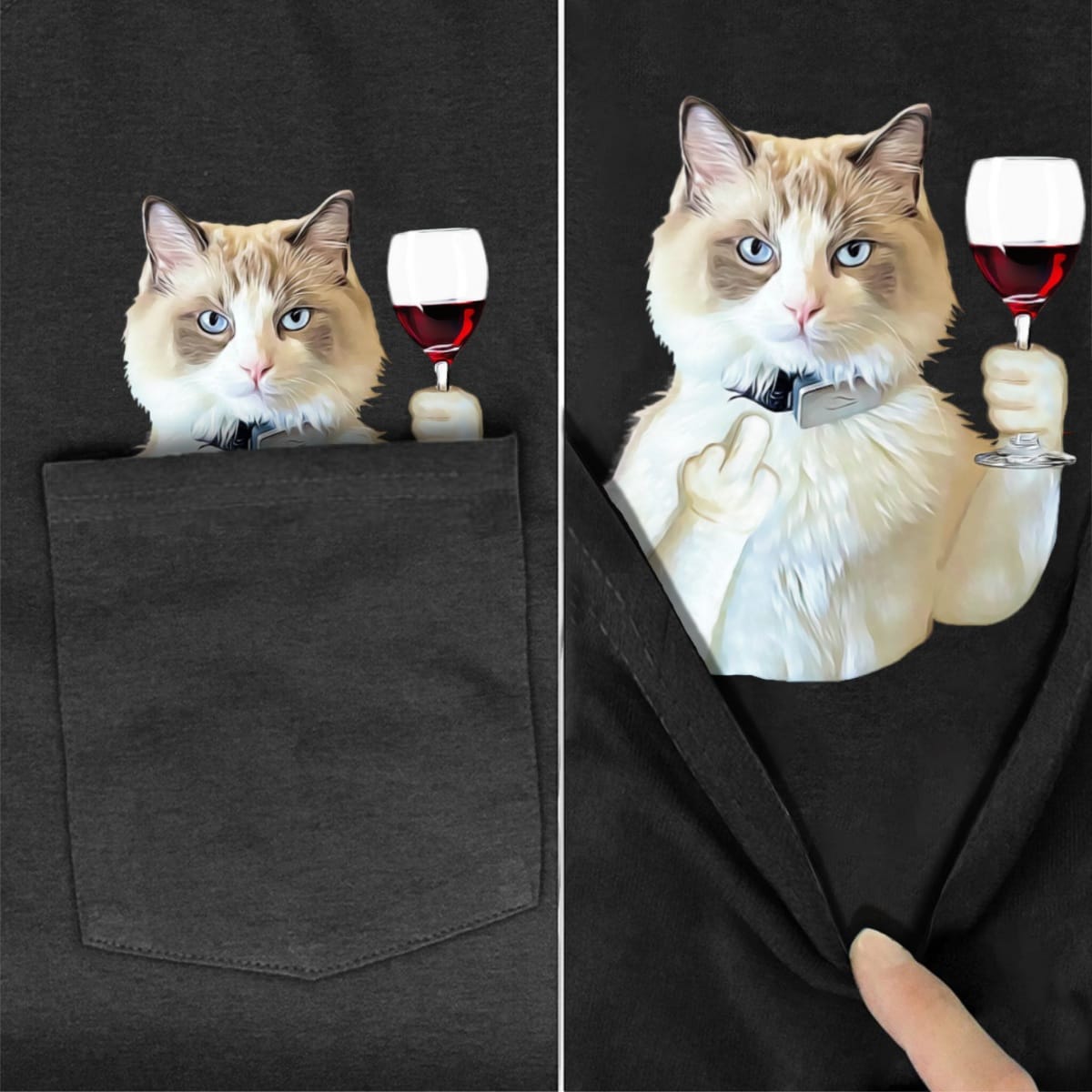 Ragdoll Cat Wine Pocket T-shirt