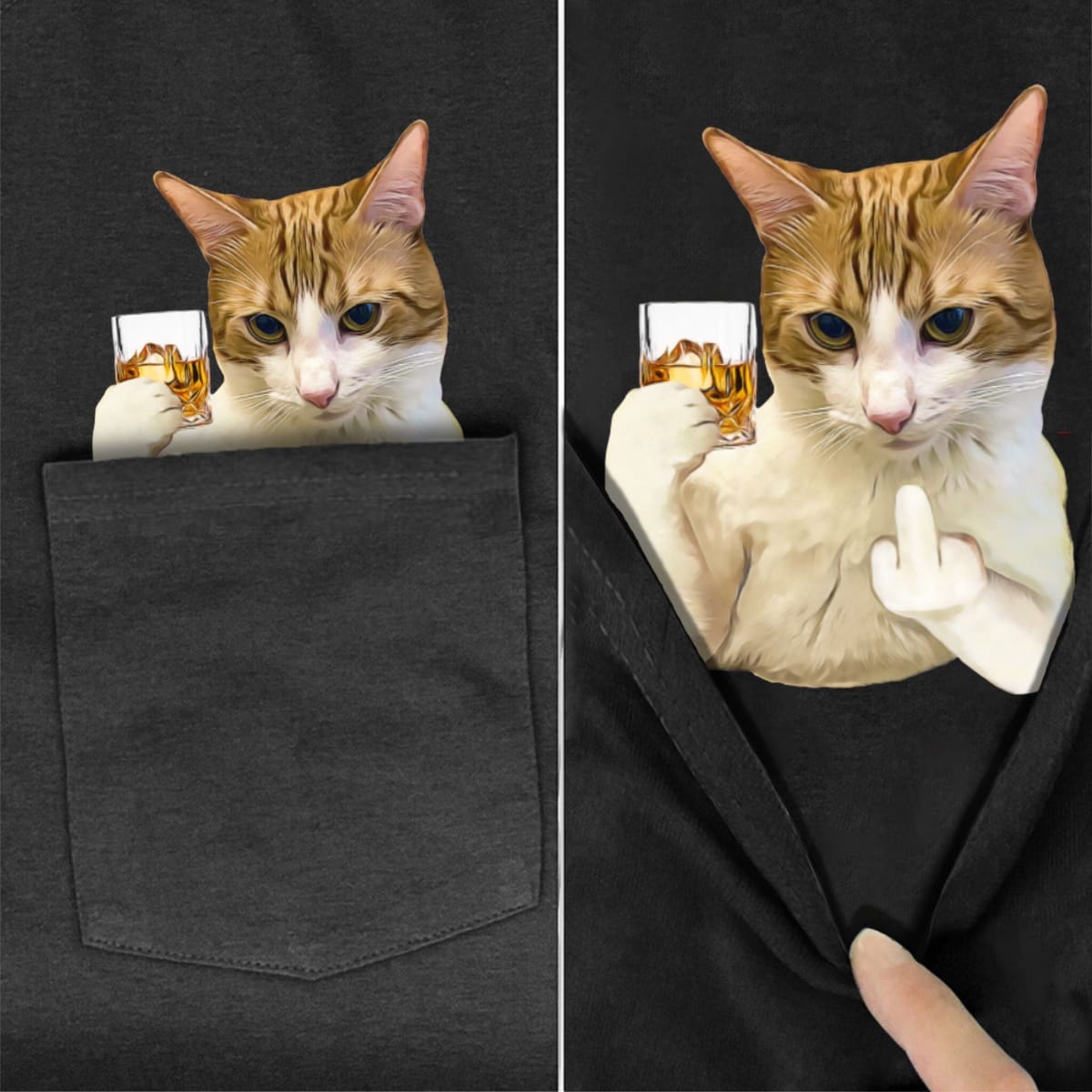 Ginger & White Cat Whiskey Pocket T-Shirt