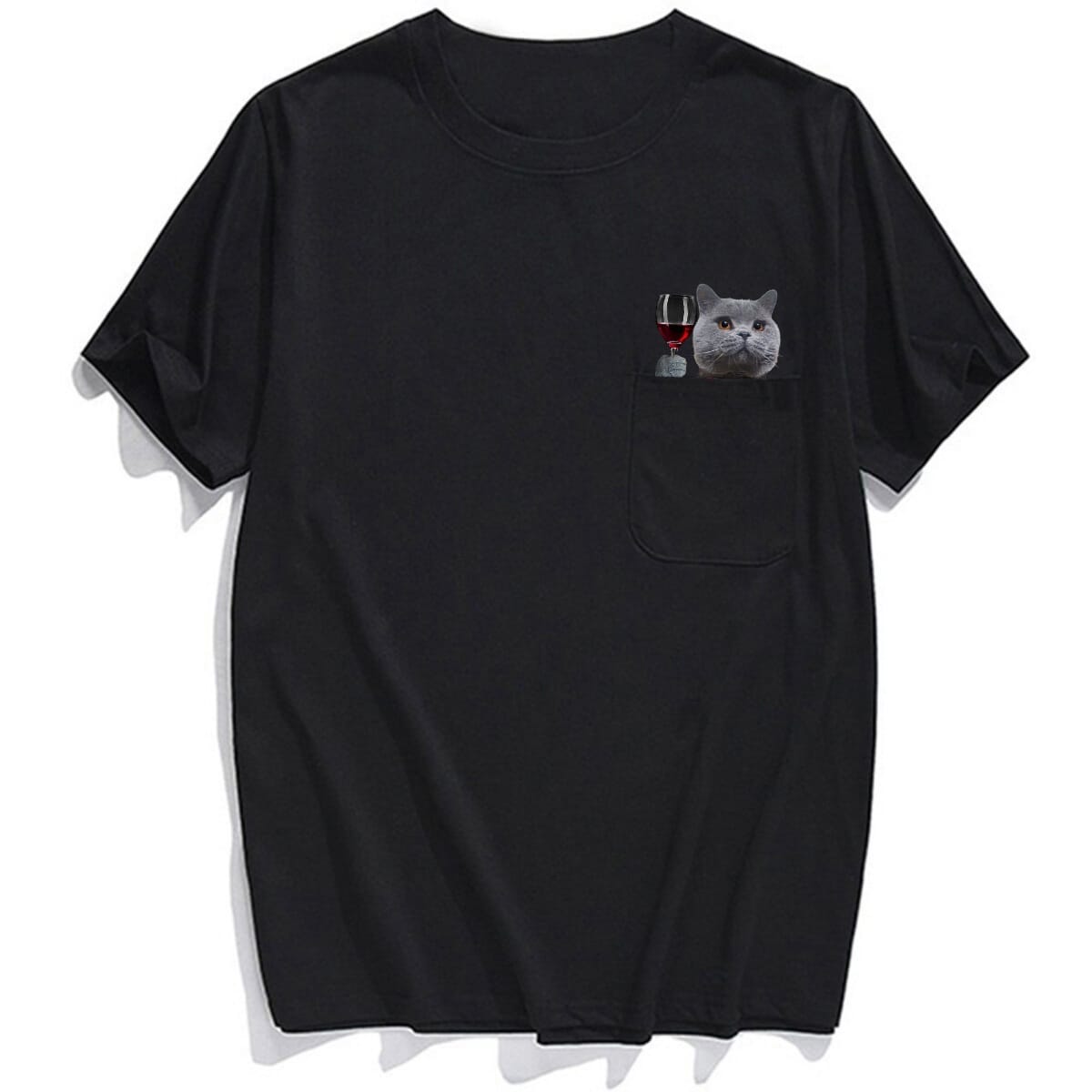 Chartreux Cat Red Wine Pocket T-Shirt