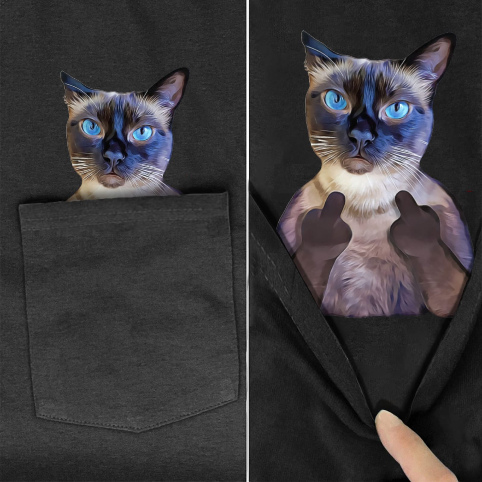 Siamese Cat Double F Pocket T-Shirt