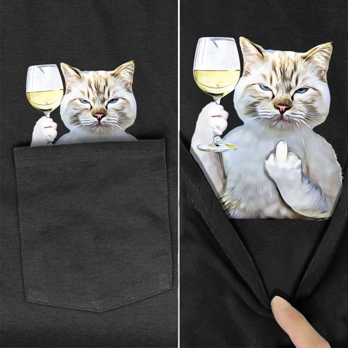 Ragdoll Cat White Wine Pocket T-shirt