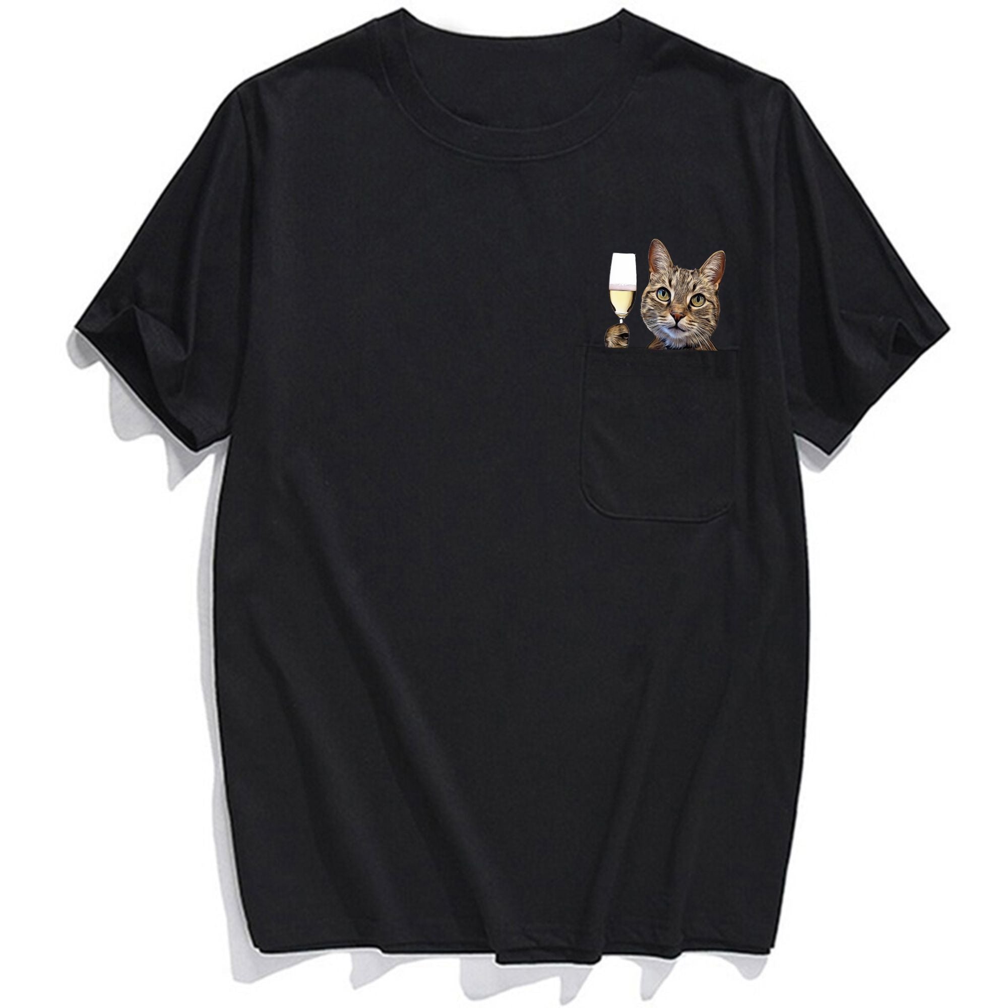 Cat Cheers With Champagne Pocket T-shirt