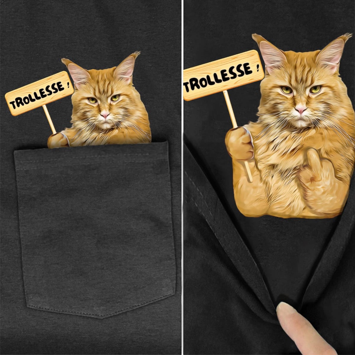 Ginger Maine Coon Cat Pocket T-Shirt