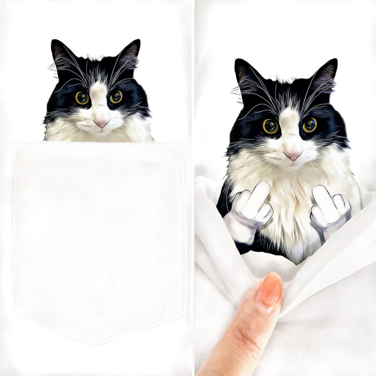 Bi-color Cat Double F Pocket T-shirt