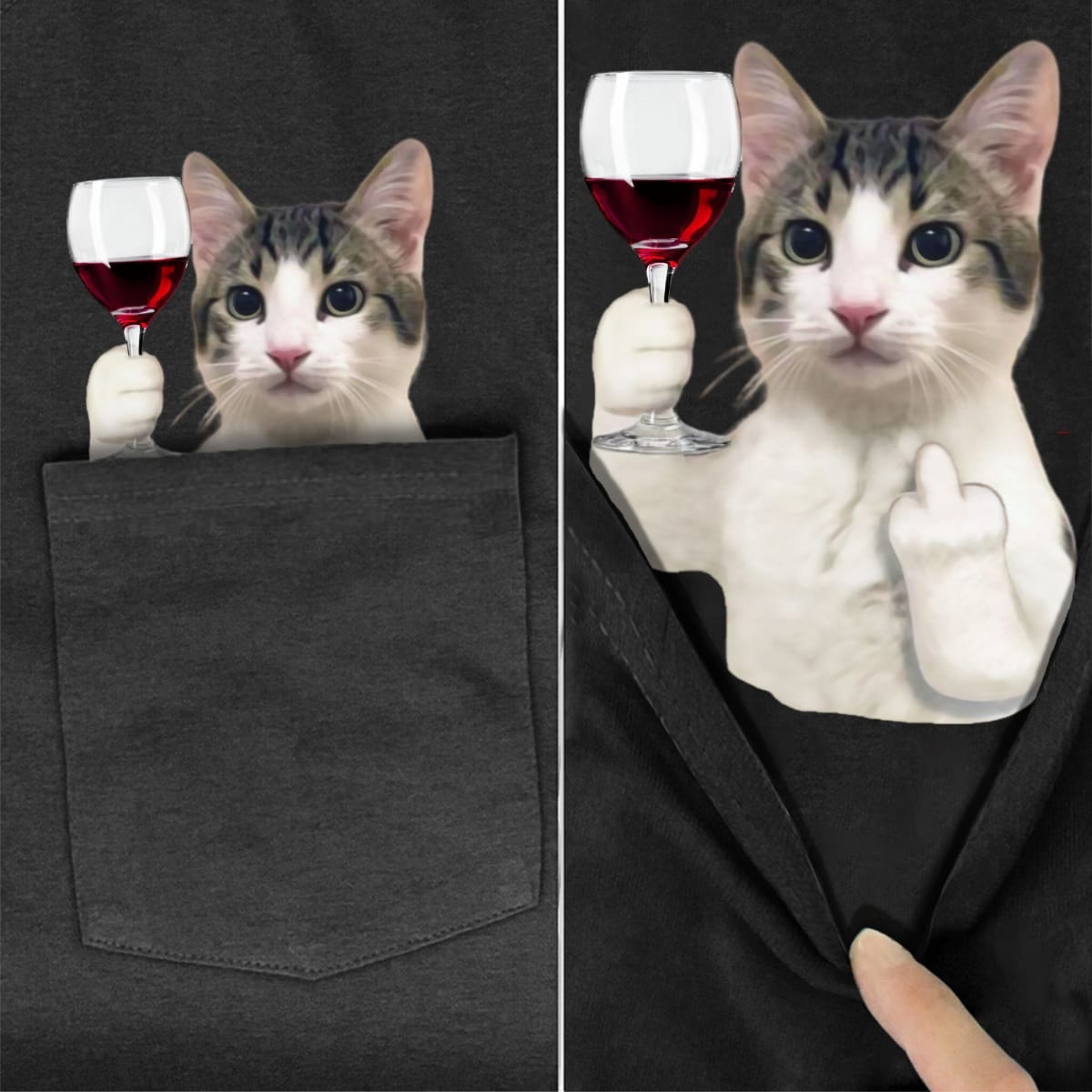 Aegean Cat Red Wine Pocket T-Shirt