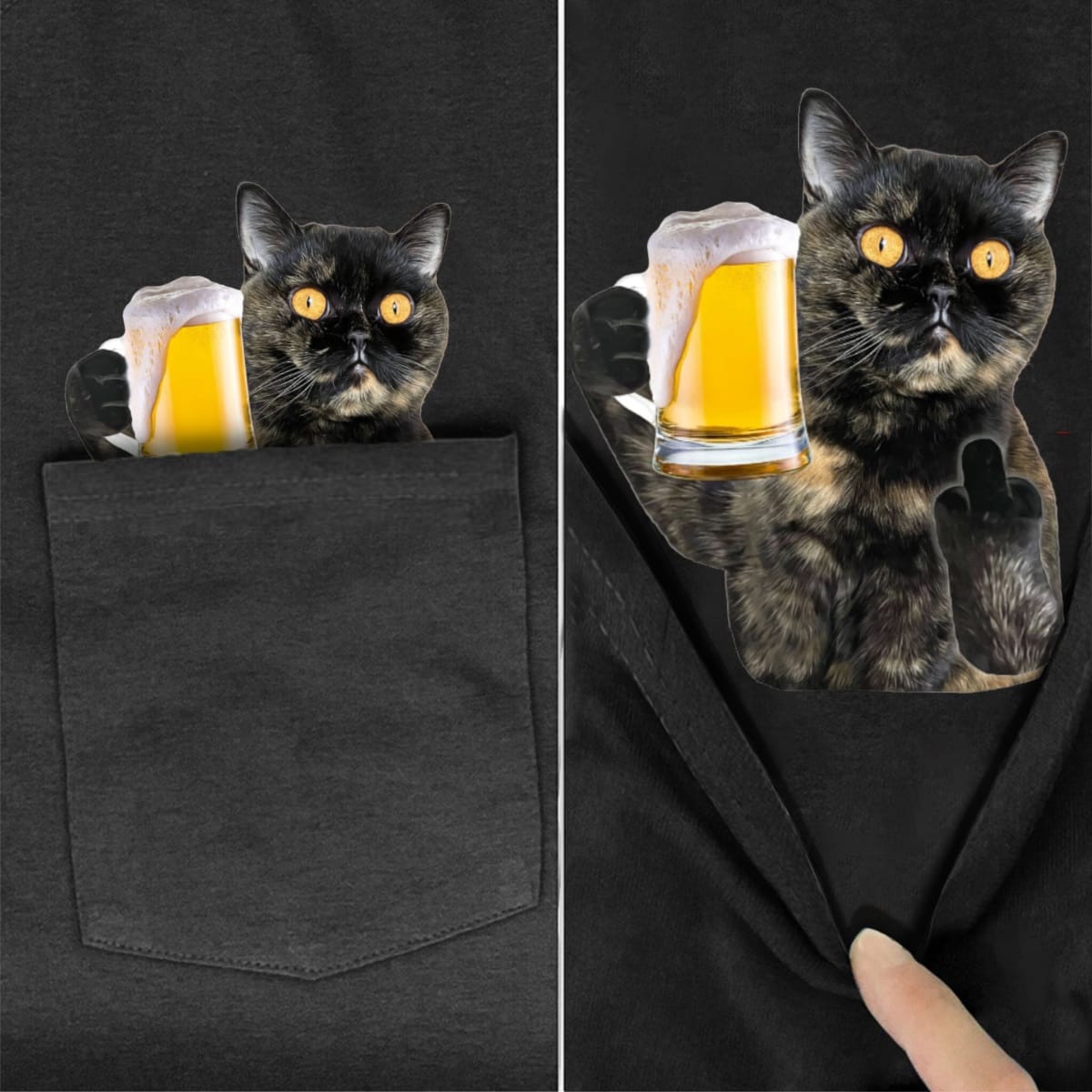 Tortie Beer Cat Pocket T-Shirt