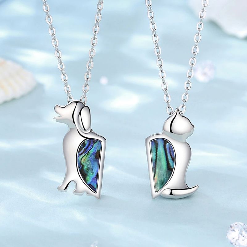 2pcs Cat-Dog Friendship Heart Necklaces - Super Kitty Cats - 50999104-with-20inch-chain