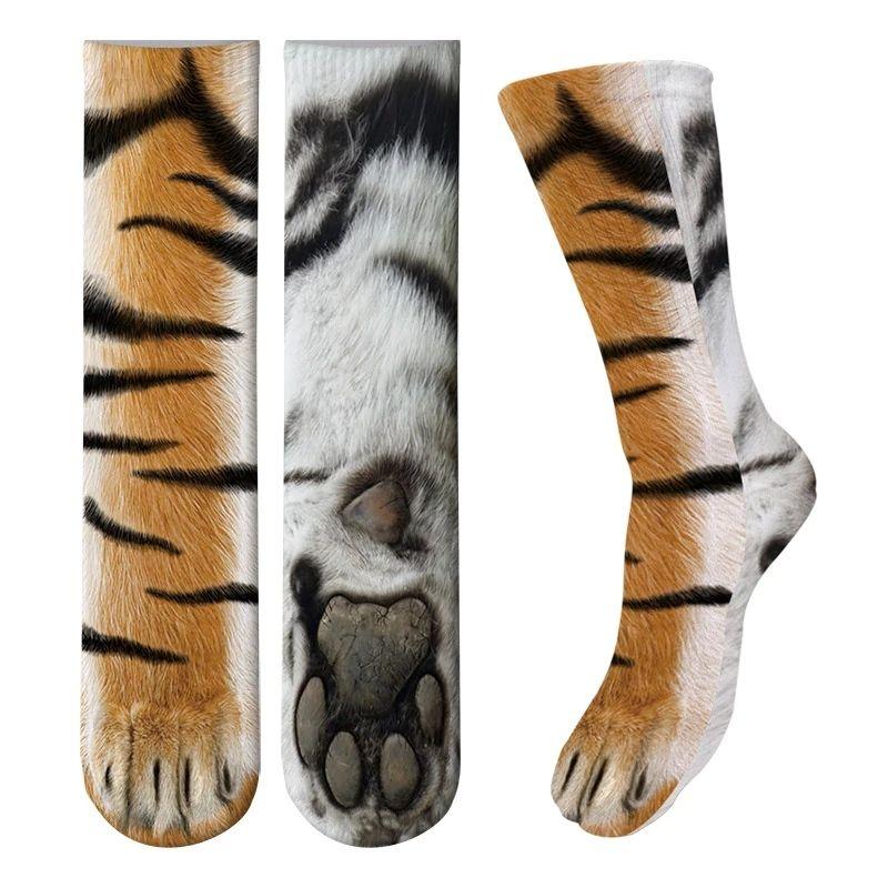 Creative 3D Printing Realistic Cat Paw Socks Leopard Tiger Cotton Socks  Unique Unisex Socks Prank Spoof