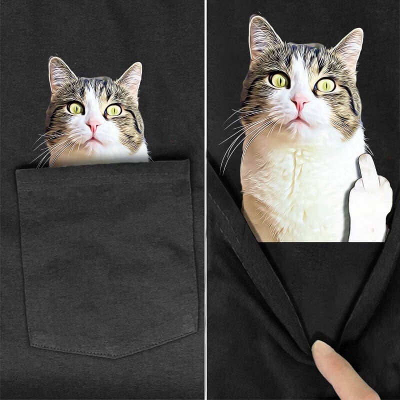 American Wirehair Cat Pocket T-Shirt - Super Kitty Cats - AmericanWH-s