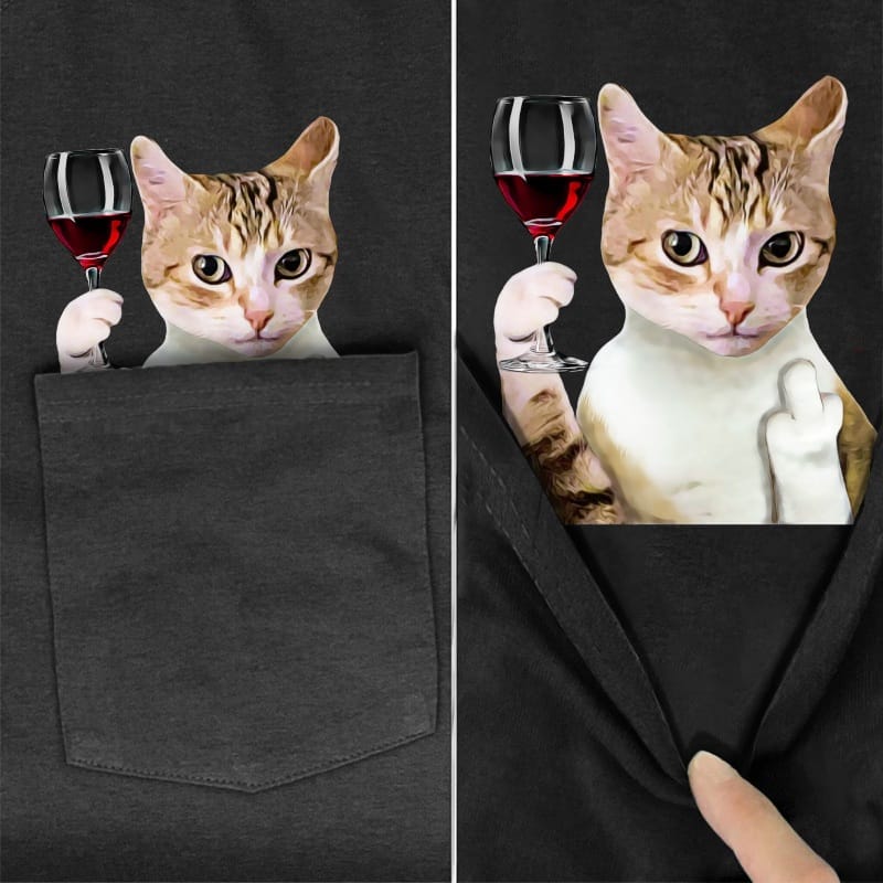 American Wirehair Cat Wine Pocket T-Shirt - Super Kitty Cats - AmericanWirehairWine-s
